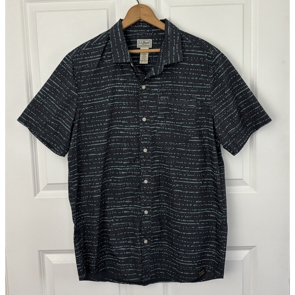 LL Bean Mens M Tall Blue All Adventure Button Up Shirt Wicking Hiking Camp 0585